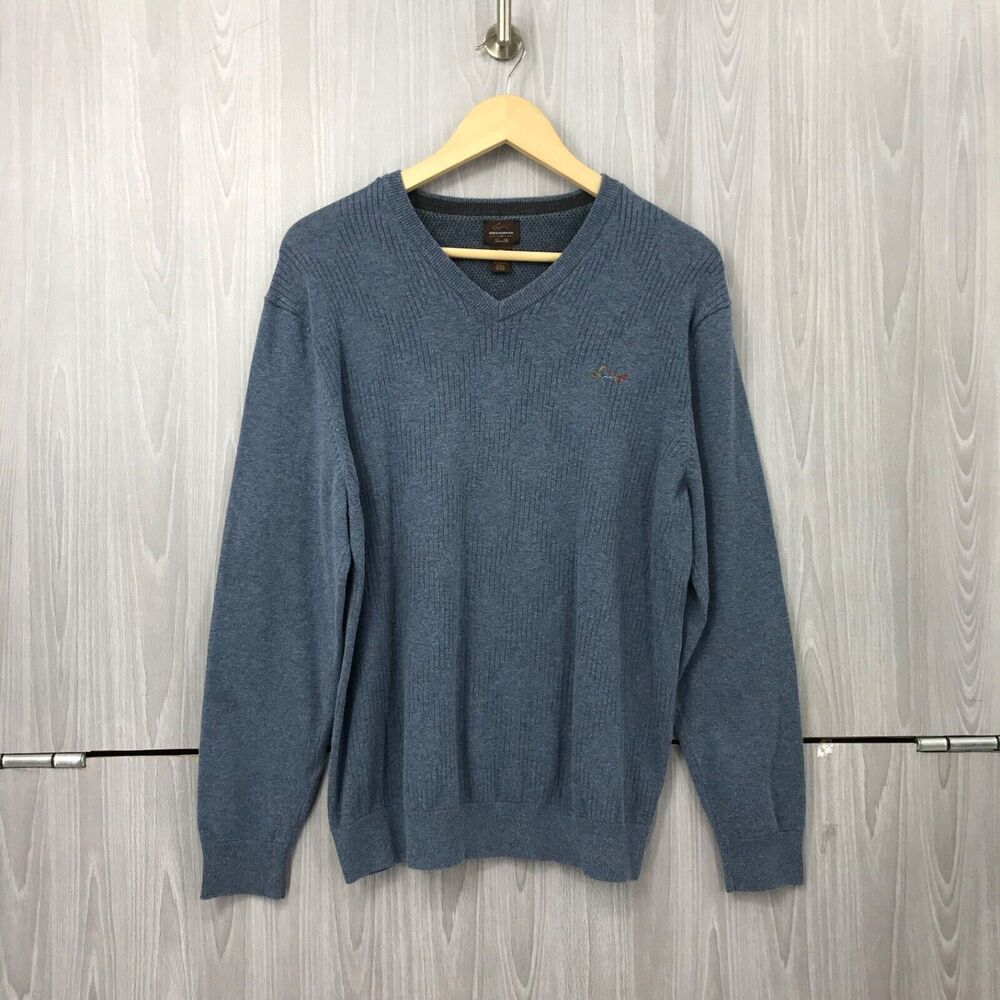 Greg Norman Tasso Elba V-Neck Pullover Sweater Men's‎ Medium Blue Cotton/Nylon